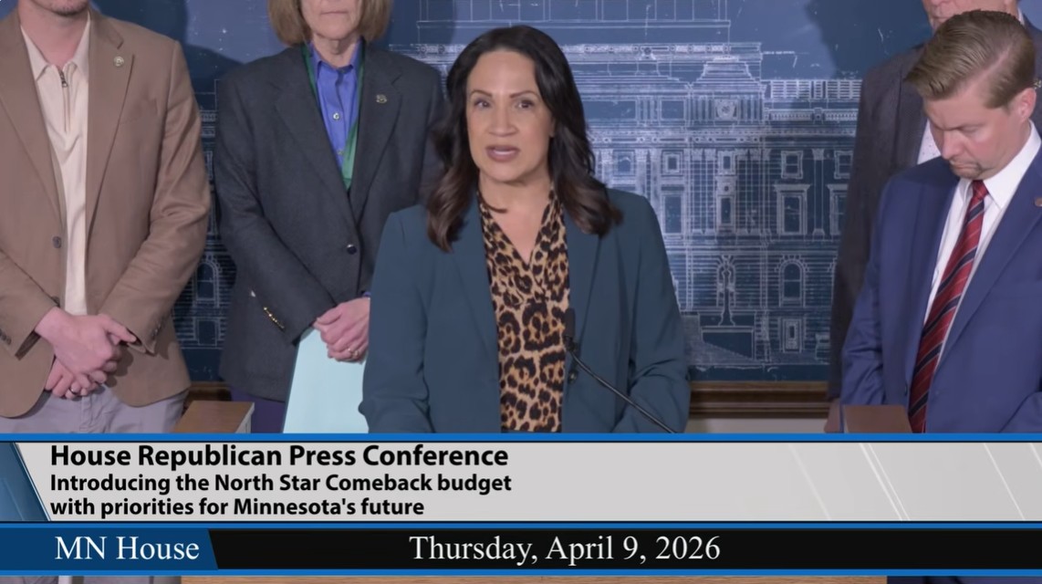 House Speaker Lisa Demuth presents House Republicans' "North Star Comeback" budget during an April 9 news conference. (Screenshot)
